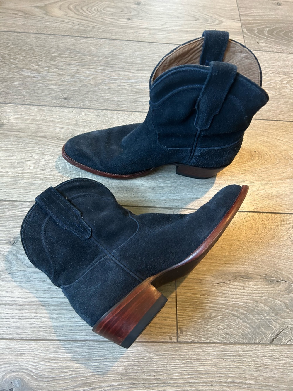 Tecovas The Lucy Navy Blue Suede Western Ankle Boots Women’s Size 8B